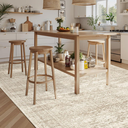 Soalmost Washable Area Rug 8x10, Large Soft Rugs for Living Room Vintage Beige Carpet 8x10 Area Rugs for Bedroom Dining Room Non-Slip Stain Resistant Under Table Rug