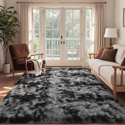 6x9 Ft Large Shag Rugs for Living Room, Tie-Dyed Ultra Soft Fluffy Furry Area Rugs for Bedroom Indoor Floor, Aesthetic Carpet for Kids Home Decor (Dark Grey)