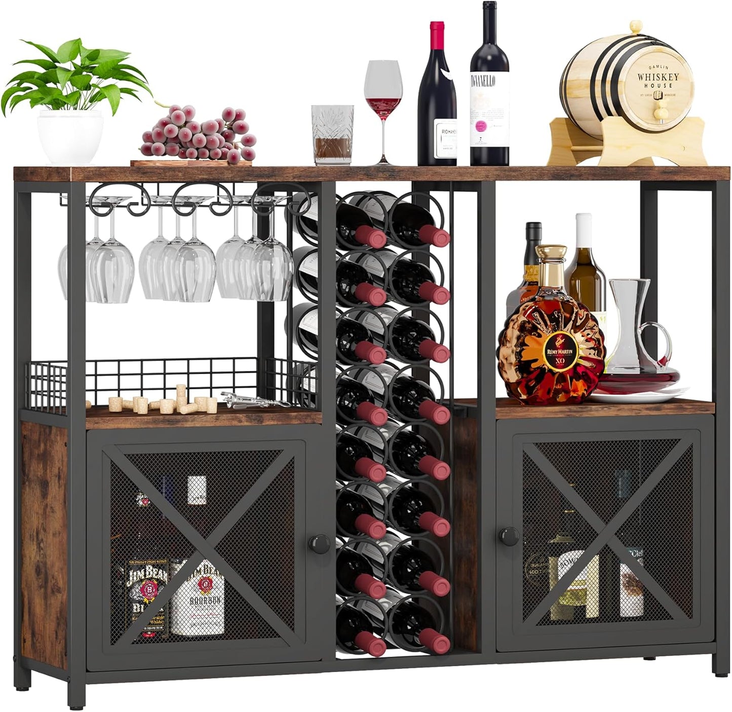 Mini Bars for Home, Wooden Coffee Bar Cabinet, Modern Liquor Cabinet for Liquor and Glasses, Farmhouse Buffet Wine Cabinet with Storage Sideboard for Home Kitchen Dining Room