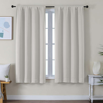 Natural Blackout Curtains for Bedroom 63 Inch Length 2 Panels Set, Solid Thermal Insulated Energy Saving Rod Pocket Window Treatment Curtains Blackout Drapes, W40 x L63 Inch, Natural