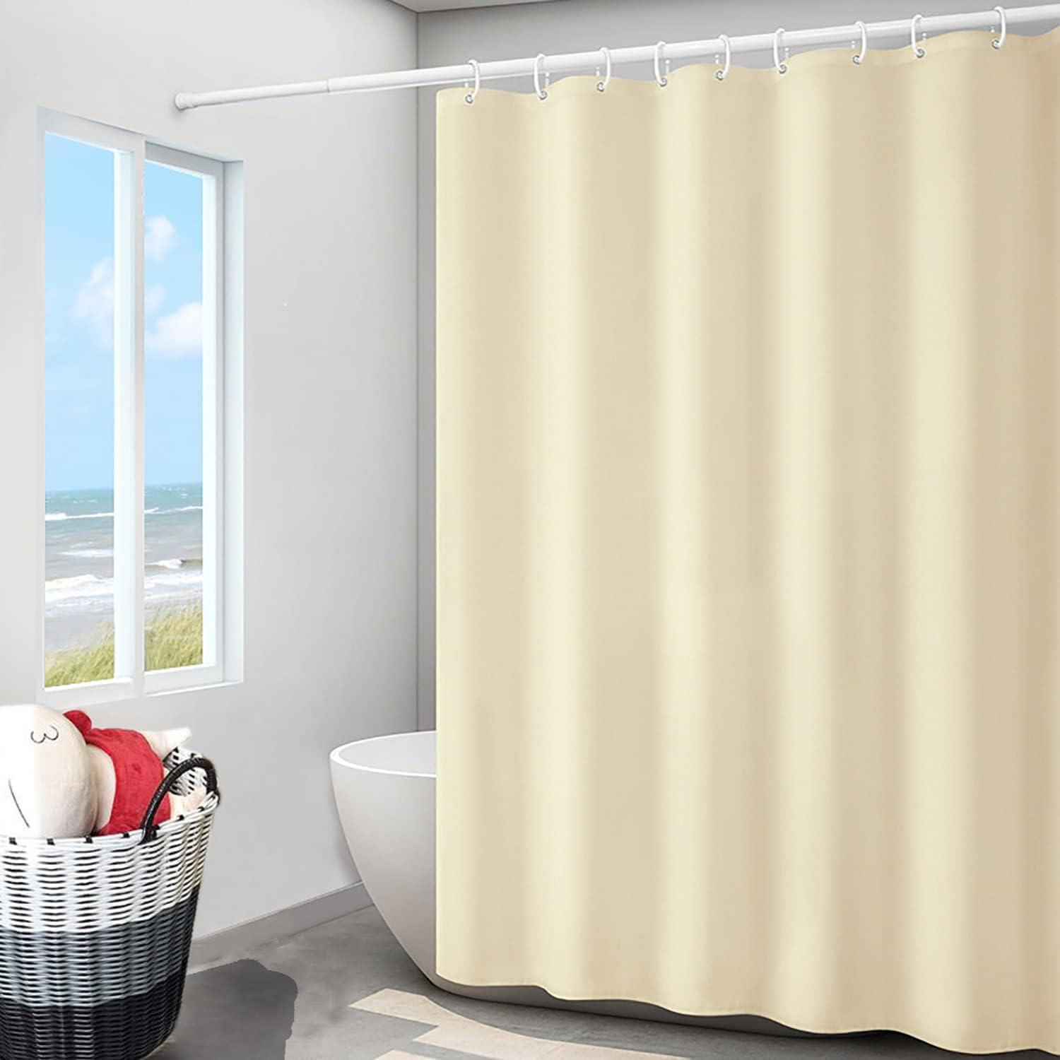 Fabric Shower Curtain Liner, Waterproof Hotel Quality, Bathroom Curtains Rust Resistant Grommets, 72 x 72 Machine Washable (Black)