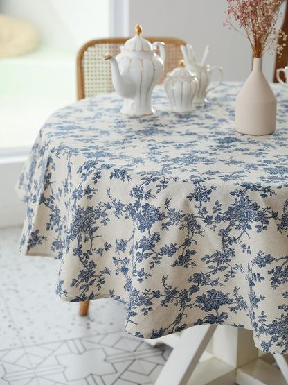 Pastoral Round Tablecloth - 60 Inch Dia. Table Cloth - Washable Table Cover with Dust-Proof Wrinkle Resistant for Restaurant, Picnic, Indoor and Outdoor Dining, Floral (Dark Blue)