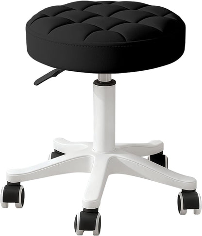 Small PU Leather Round Stool Chair Armless Comfy Rolling Medical Salon Stools with Wheels Height-Adjustable for Tattoo Salon Work Home, Office Chair