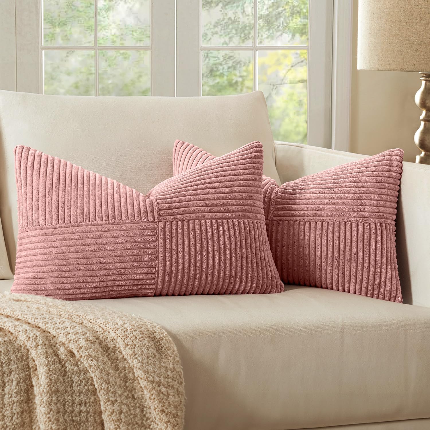Black Decorative Throw Pillow Covers 18x18 Inch for Couch Bed Sofa Pack of 2 Boho Farmhouse Throw Pillows Soft Cross Corduroy Patchwork Textured Cushion Cases