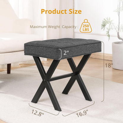 Vanity Stool, Square Linen Makeup Stool with Metal X Legs, Small Ottoman Stool Chair for Vanity, Modern Padded Vanity Seat Foot Rest Stool for Makeup Room, Living Room, Bathroom, Carbon Gray