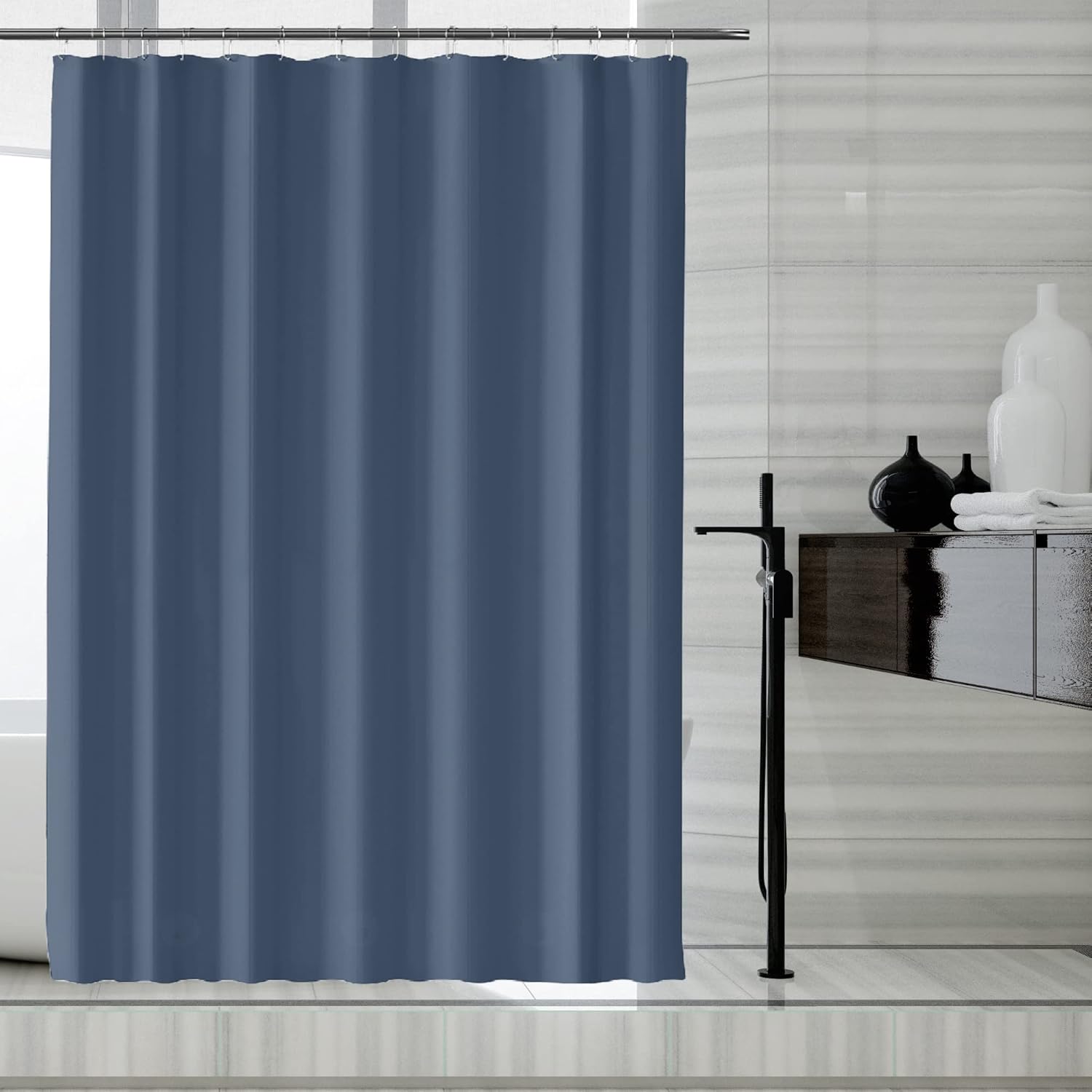 Fabric Shower Curtain Liner, Waterproof Hotel Quality, Bathroom Curtains Rust Resistant Grommets, 72 x 72 Machine Washable (Black)