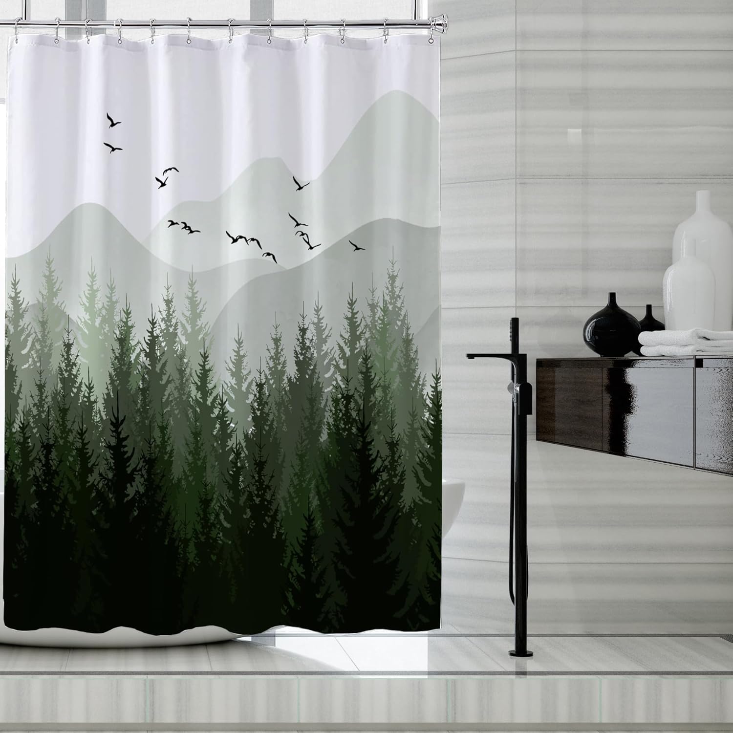 Fabric Shower Curtain Liner, Waterproof Hotel Quality, Bathroom Curtains Rust Resistant Grommets, 72 x 72 Machine Washable (Black)