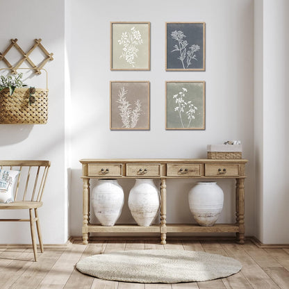 Framed Boho Wall Art Set of 4 for Wooded Minimalist Botanical Print Wall Art for Rustic Vintage Farmhouse Home Kitchen Wall Decor (Brown, 11x14)