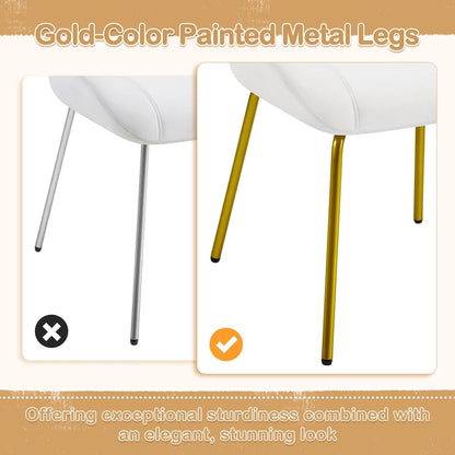 Vanity Chair, Velvet Accent Chair with Shell-Shaped Backrest, Modern Armchair with Gold Metal Legs for Dressing Room/Bedroom/Living Room, White